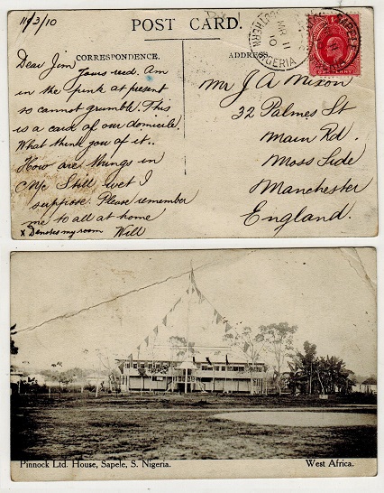 SOUTHERN NIGERIA - 1910 1d rate postcard use to UK used at SAPELE.