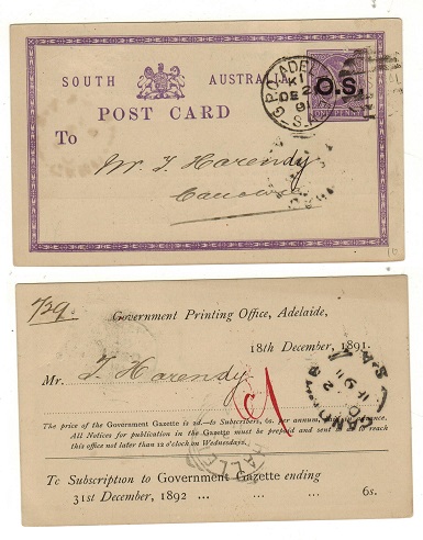 SOUTH AUSTRALIA - 1883 1d violet PSC overprinted 