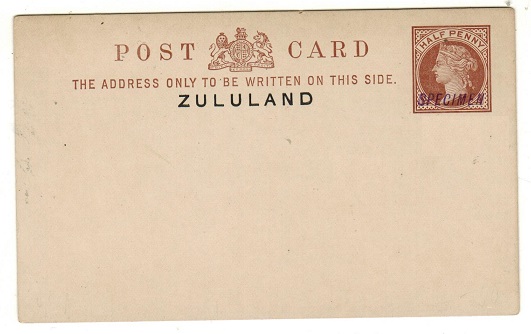 ZULULAND - 1893 1/2d red-brown PSC unused handstamped SPECIMEN.  H&G 1.