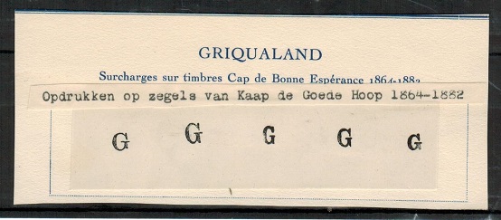 GRIQUALAND WEST - 1877 range of Fournier 