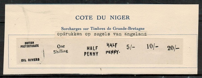 NIGER COAST - 1892 range of Fournier overprints and surcharges on piece.