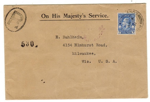 TURKS AND CAICOS IS - 1931 3d rate registered OHMS cover to USA.