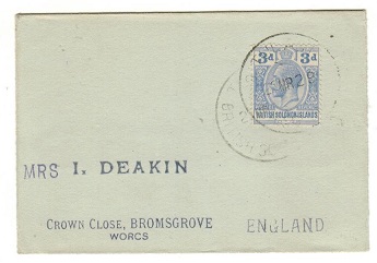 SOLOMON ISLANDS - 1929 3d rate cover to UK used at TULAGI.