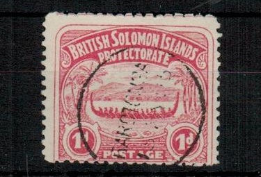 SOLOMON ISLANDS - 1907 1d rose-carmine (SG 2) struck by RAROTONGA cds of the Cook Islands.