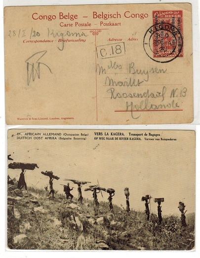 TANGANYIKA - 1917 10c red-brown PSC of Belgian Congo cancelled KIGOMA.  H&G 2.