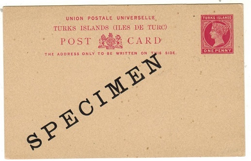 TURKS AND CAICOS IS - 1893 1d carmine unused PSC overprinted SPECIMEN.  H&G 5.