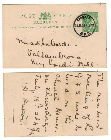 BARBADOS - 1913 1/2d green PSC used locally.  H&G 11a.