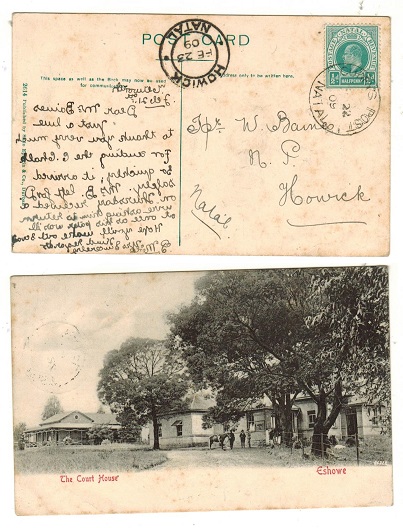NATAL - 1909 1/2d rate local postcard used at CURRYS POST/NATAL.