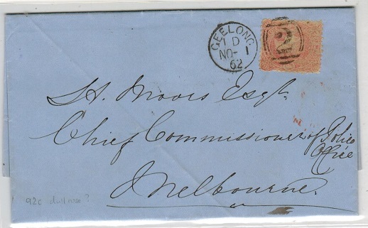 VICTORIA - 1862 4d rate local cover used at GEELONG.