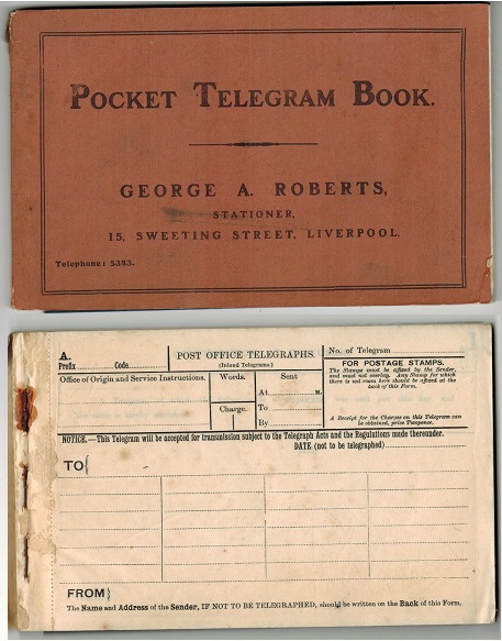 GREAT BRITAIN - 1920 (circa) complete TELEGRAM book.
