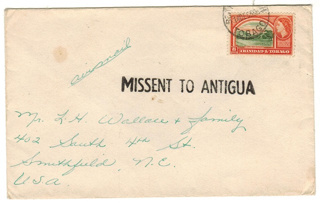ANTIGUA - 1959 MISSENT TO ANTIGUA cover.