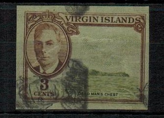 BRITISH VIRGIN ISLANDS - 1952 3c IMPERFORATE PLATE PROOF.