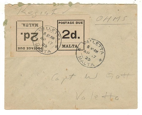 MALTA - 1925 local philatelic cover with 2d 