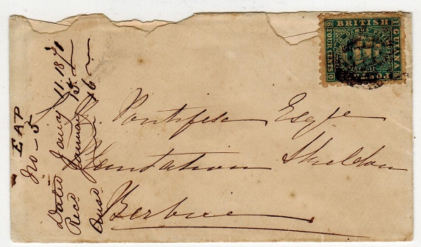 BRITISH GUIANA - 1871 4c rate local cover used at DEMERARA.