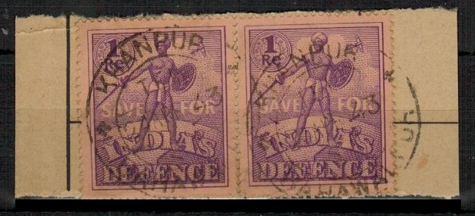 BAHAWALPUR - 1943 1Re violet pair cancelled 