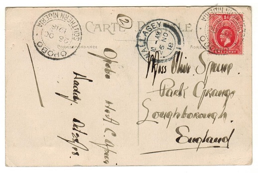 SOUTHERN NIGERIA - 1918 1d rate postcard use to UK used at OPOBO.