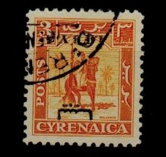 CYRENAICA (Libya) - 1951 3m orange-yellow used with OVERPRIN INVERTED.  SG 133b.