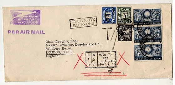 SOUTH AFRICA - 1950 underpaid cover to UK with