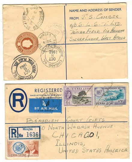 SIERRA LEONE - 1958 6d brown RPSE uprated to USA at HANGHA.  H&G 7.