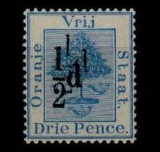 ORANGE FREE STATE - 1896 1/2d black on 3d mint showing SURCHARGE DOUBLE.  SG 75a.