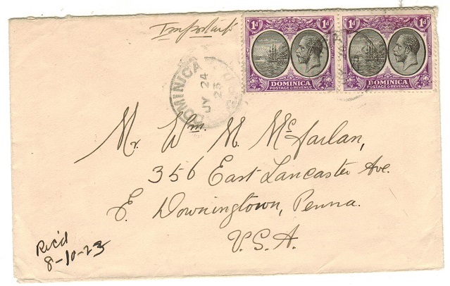 DOMINICA - 1923 2d rate cover to USA.