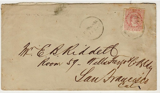 COOK ISLANDS - 1896 2 1/2d rate cover to USA (fault to stamp) used at RAROTONGA.