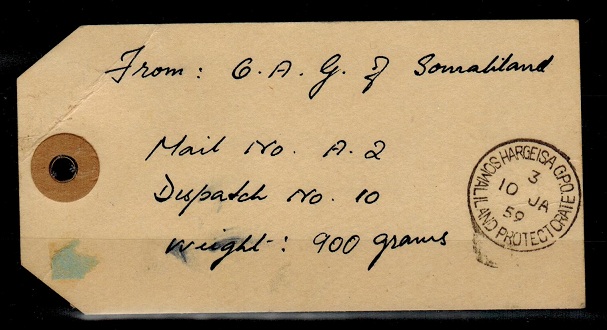 SOMALILAND - 1959 use of baggage label registered from HARGEISA. 