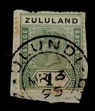 ZULULAND - 1894 1/- green (SG 25) on piece tied ULUNDI/ZULULAND.