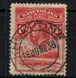 BASUTOLAND - 1933 1d scarlet (SG 2) cancelled by rare KHUKHUNE agency cancel.