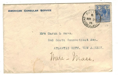 BRITISH HONDURAS - 1914 5c rate cover to USA used at BELIZE.