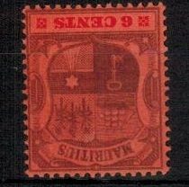 MAURITIUS - 1902 6c purple and carmine on red fine mint with INVERTED WATERMARK.  SG 146w.