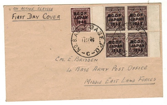 AUSTRALIA (B.C.O.F.) - 1946 first day cover used at No.8 AUST BASE P.O./C.