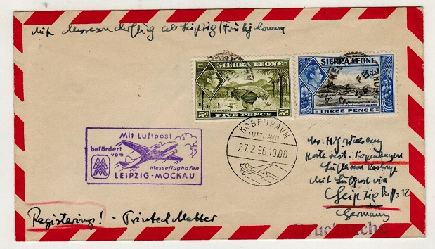 SIERRA LEONE - 1956 flight cover to Germany with LEIPZIG-MOCKAU h/s applied.