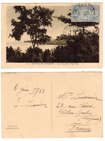 NEW HEBRIDES - 1933 5d rate postcard use to France.