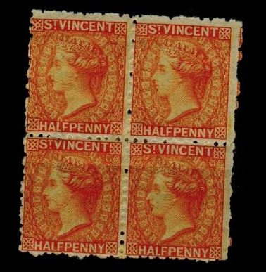 ST.VINCENT - 1881 1/2d orange mint block of four.  SG 36.