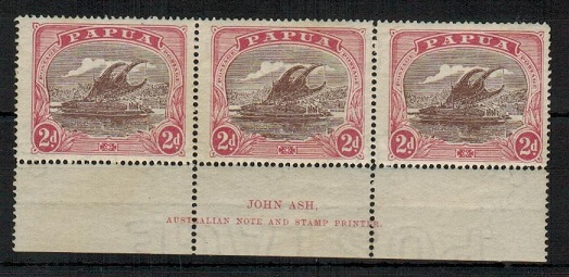 PAPUA - 1919 2d brown purple and brown lake mint JOHN ASH imprint strip of three.  SG 96.