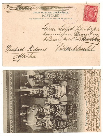 SOUTHERN NIGERIA - 1908 1d rate postcard use to German SWA used at CALABAR with 