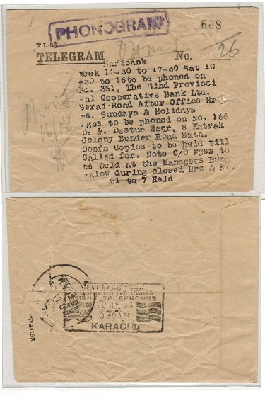 INDIA - 1935 TELEGRAM envelope cancelled PHONOGRAM.