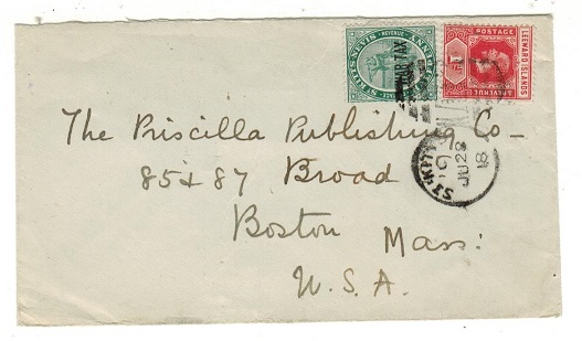 ST.KITTS - 1918 1d rate cover to USA with additional 1/2d 