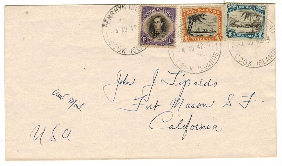 PENRHYN - 1942 1/10d rate (un-censored) cover to UK.
