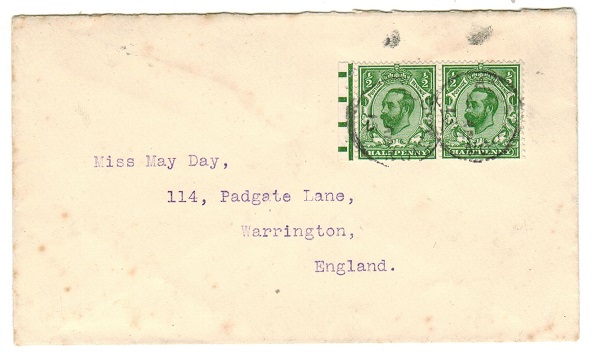 ASCENSION - 1913 1d rate cover to UK with GB 1/2d 