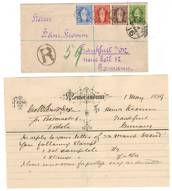 BRITISH VIRGIN ISLANDS - 1899 multi franked registered cover to Germany.