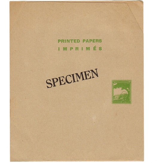 PALESTINE - 1931 3m yellow green postal stationery wrapper mint SPECIMEN.  H&G 2.