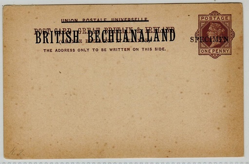 BECHUANALAND - 1888 1d brown PSC unused and handstamped SPECIMEN. H&G 4.
