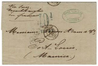 MAURITIUS - 1866 stampless cover with 