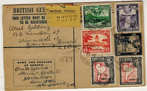 BRITISH GUIANA - 1939 6c blue RPSE uprated to US zone in Germany.  H&G 12.