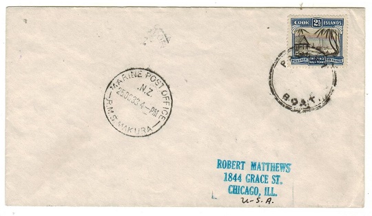 COOK ISLANDS - 1933 2 1/2d rate PAQUET BOAT cover to USA.