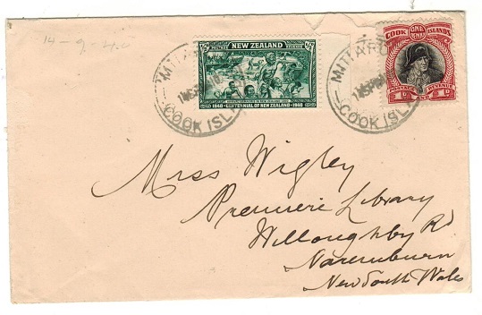 COOK ISLANDS - 1940 1 1/2d rate cover to Australia used at MITIARO.