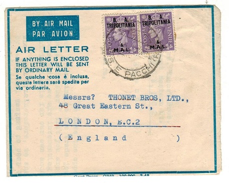 B.O.F.I.C. (Tripolitania) - 1948 air letter genuinely used to UK.