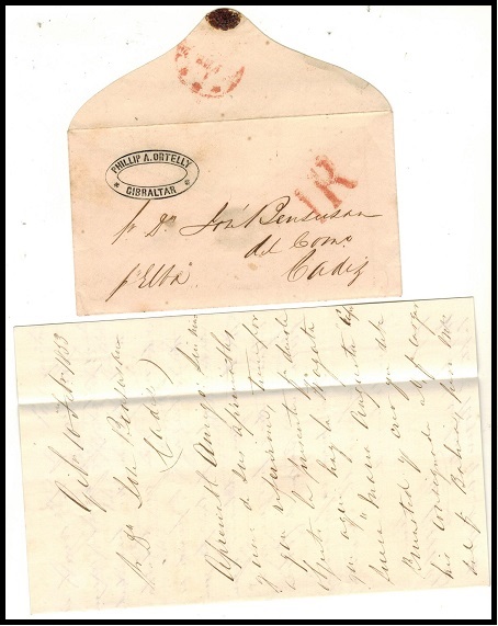 GIBRALTAR - 1853 stampless cover to Cadiz with 